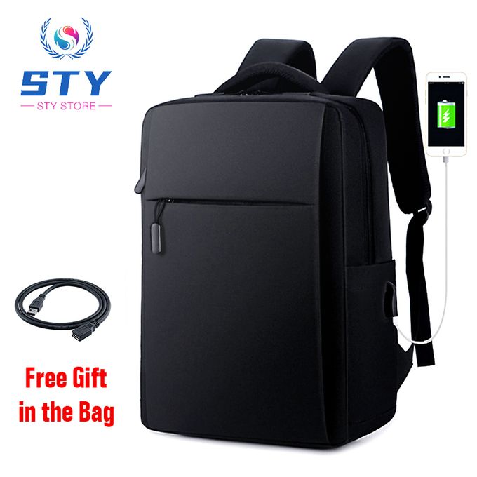 Fashion 16 Inch Laptop Backpack with USB Waterproof - Black